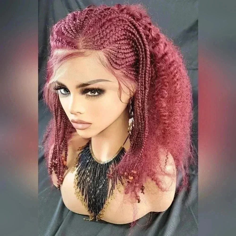 YAMA Handmade Red Braided Wig | Bold Afro Bob | Full Lace | Ships Fast 🚚